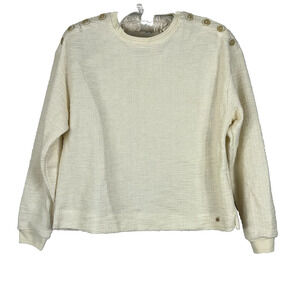 Pedro del Hierro Sweater Womens Size 4 Ivory Button Accent Round Neck Longsleeve